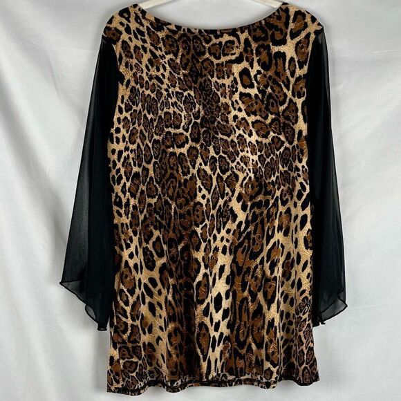Lavish Animal Print Cheetah Sheer 3/4 Sleeve Blouse 1X - Picture 3 of 11